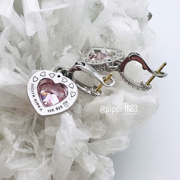EUC Judith Ripka JR TWO Pink Crystal & White Sapphire Heart Drop Earrings - Picture 9 of 12